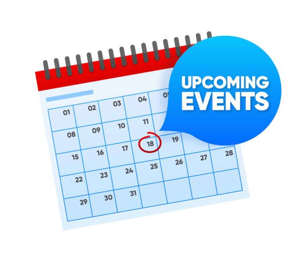 Upcoming events. Badge on calendar. Reminder isolated on white background. Vector illustration